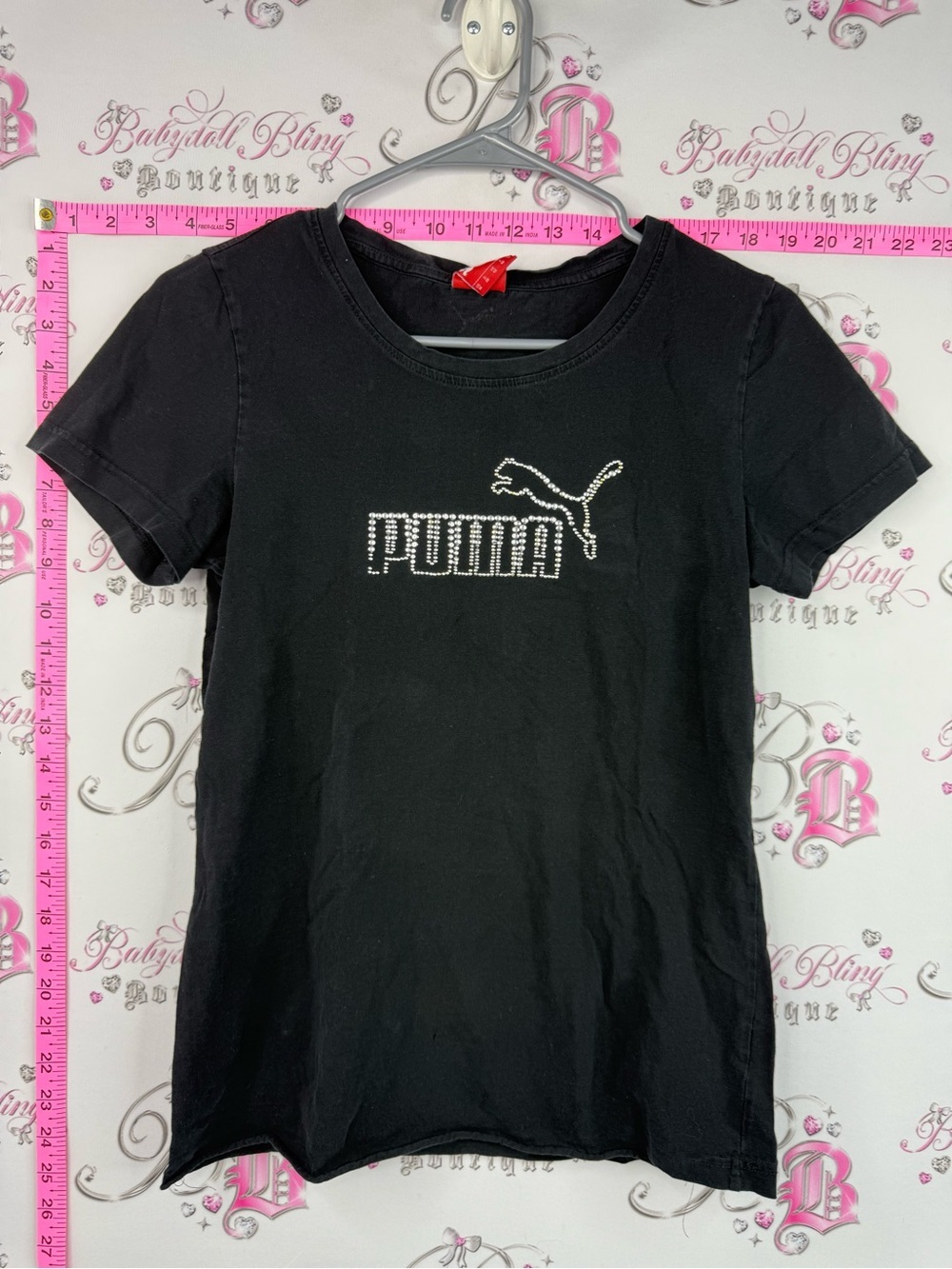Puma tshirt studded silver Black Short-Sleeve Tee with Rhinestone Logo